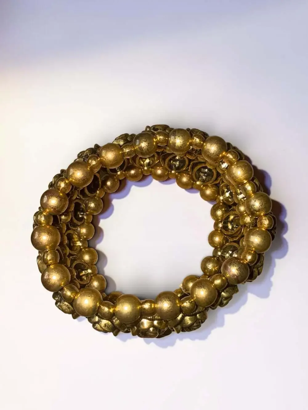 Vintage Chic 3D Metal Rose And Ball Bead Antique Gold Tone Chunk Statement Stret